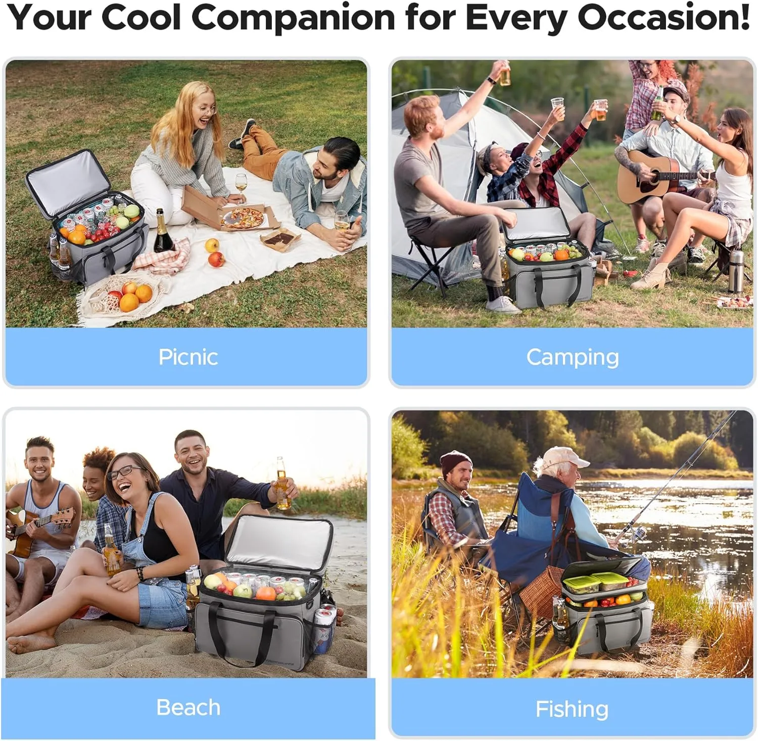 Insulated Cooler Bag 48/75 Cans, Soft Sided Portable Lunch Bag Coolers w/Zippered Top, Leak Proof PVC Interlayer, 5-Layer Insulation Large Ice Chest Bag for Travel, Camping, Beach, Picnic