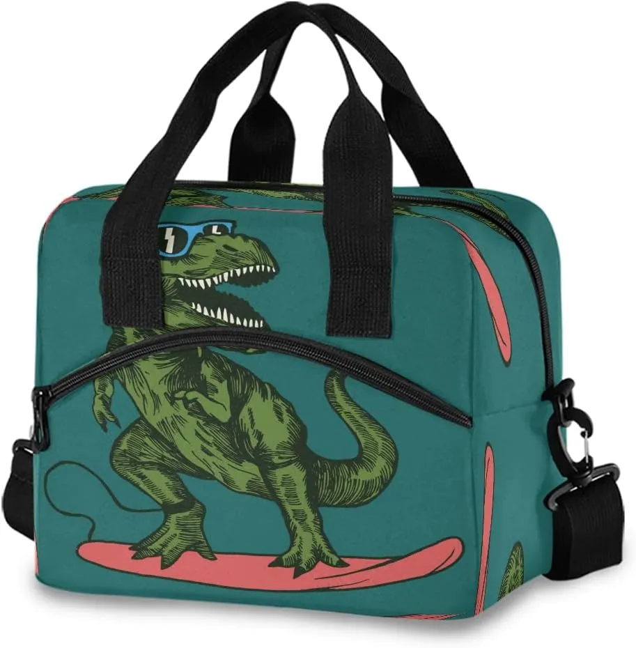 Insulated Cooler Lunch Bag Skateboard Dinosaur Lunch Box for Office Work Picnic Hiking Beach Organizer with Adjustable Shoulder Strap