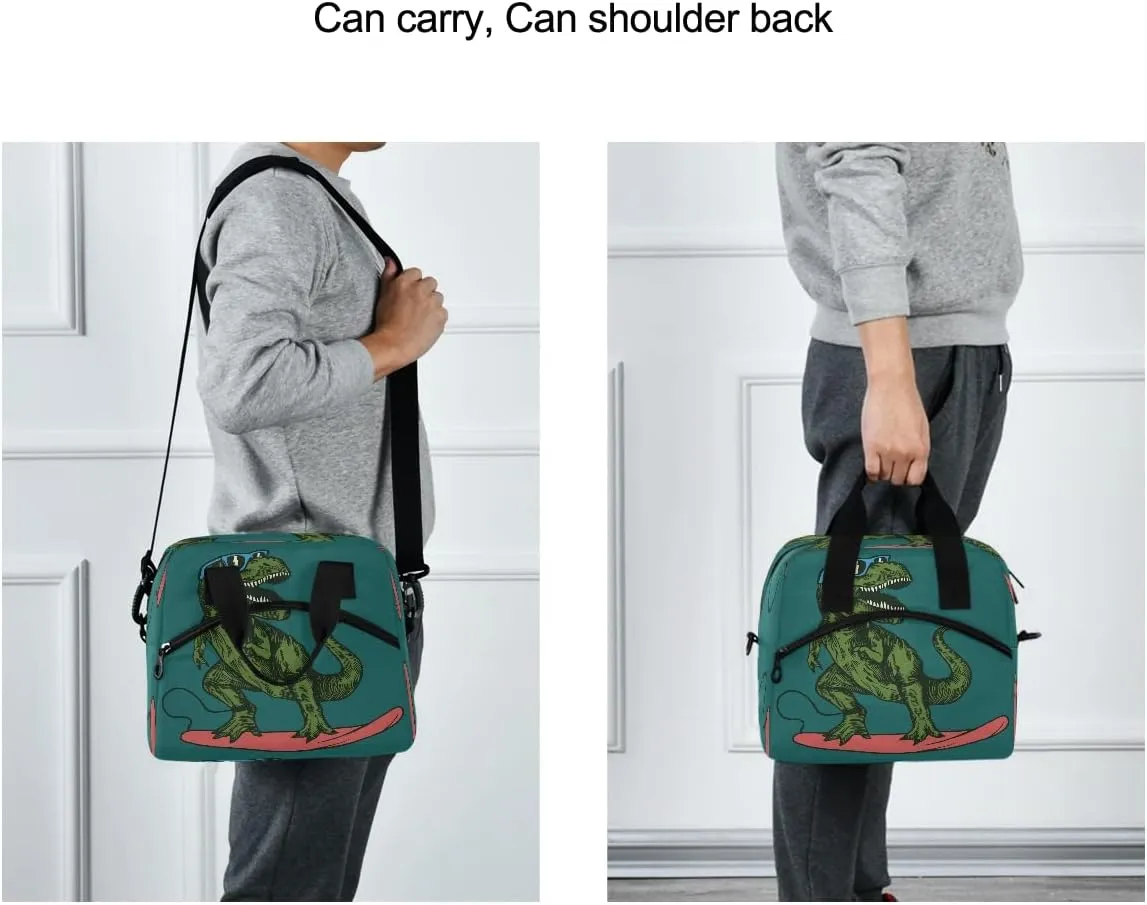 Insulated Cooler Lunch Bag Skateboard Dinosaur Lunch Box for Office Work Picnic Hiking Beach Organizer with Adjustable Shoulder Strap