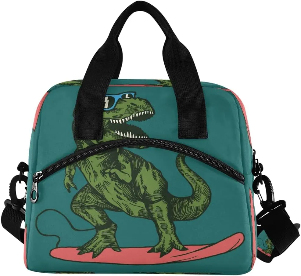 Insulated Cooler Lunch Bag Skateboard Dinosaur Lunch Box for Office Work Picnic Hiking Beach Organizer with Adjustable Shoulder Strap
