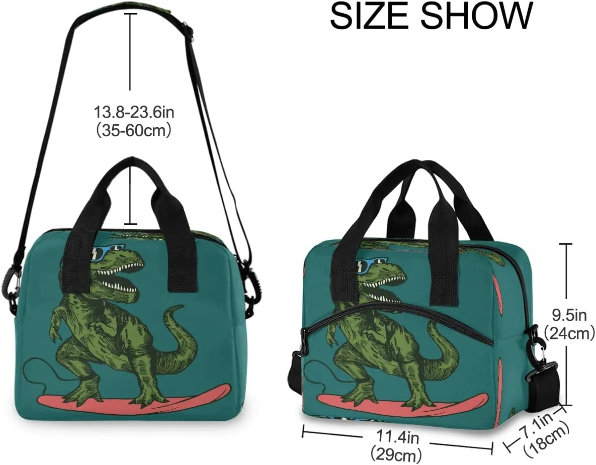Insulated Cooler Lunch Bag Skateboard Dinosaur Lunch Box for Office Work Picnic Hiking Beach Organizer with Adjustable Shoulder Strap