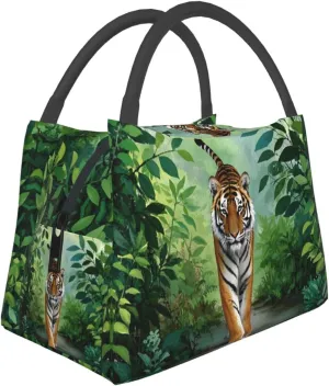 Insulated Lunch Bag for Men Women, Reusable Large Capacity Lunch Box, Leakproof Thermal Meal Cooler Handbags Tote Bag for Office Work Picnic, Jungle Tiger Leaves