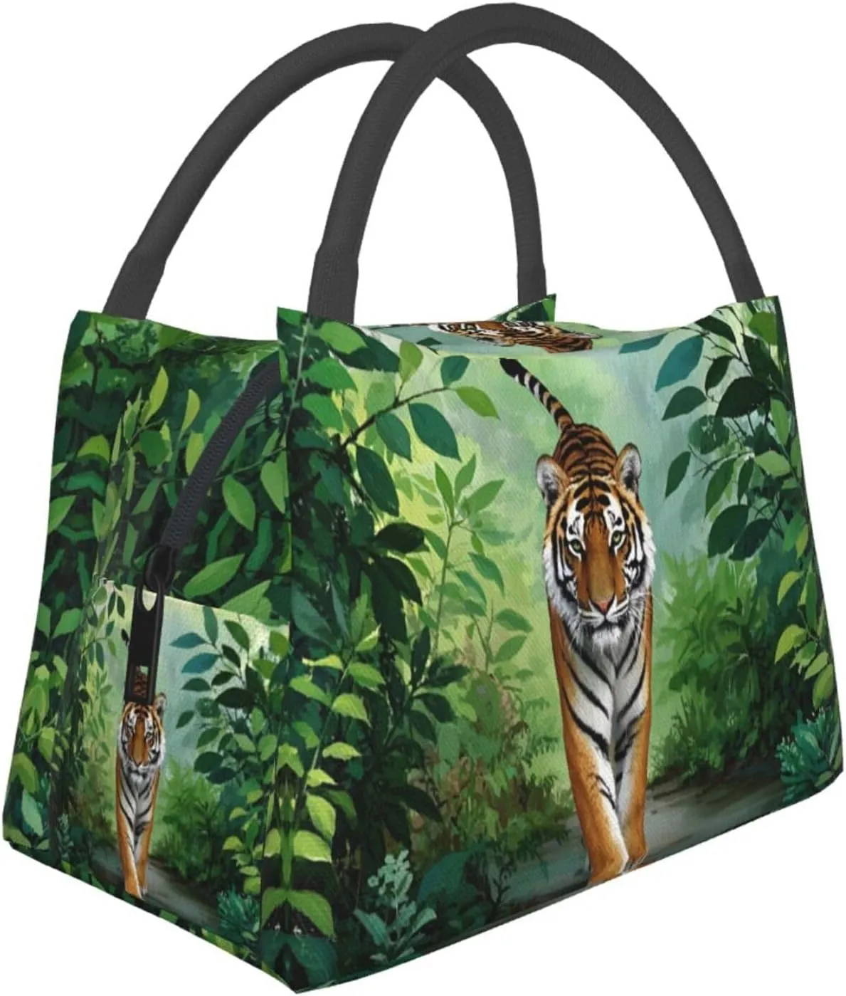 Insulated Lunch Bag for Men Women, Reusable Large Capacity Lunch Box, Leakproof Thermal Meal Cooler Handbags Tote Bag for Office Work Picnic, Jungle Tiger Leaves