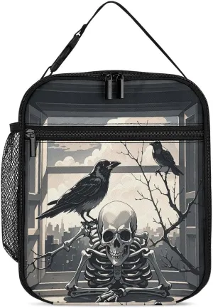 Insulated Lunch Bag for Women Men Portable Small Lunch Bags A Raven on The Windowsill Reusable Lunch Box with Side Mesh Leakproof Cooler Bags for Work Travel Picnics
