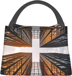 Insulated Lunch Bag Lunch box for Women Men Reusable Cooler Bag Skyscraper Looking Up at Sky Lunch Bag Portable Lunch Tote Bag Leakproof Lunchbox for Work Travel Picnic Office