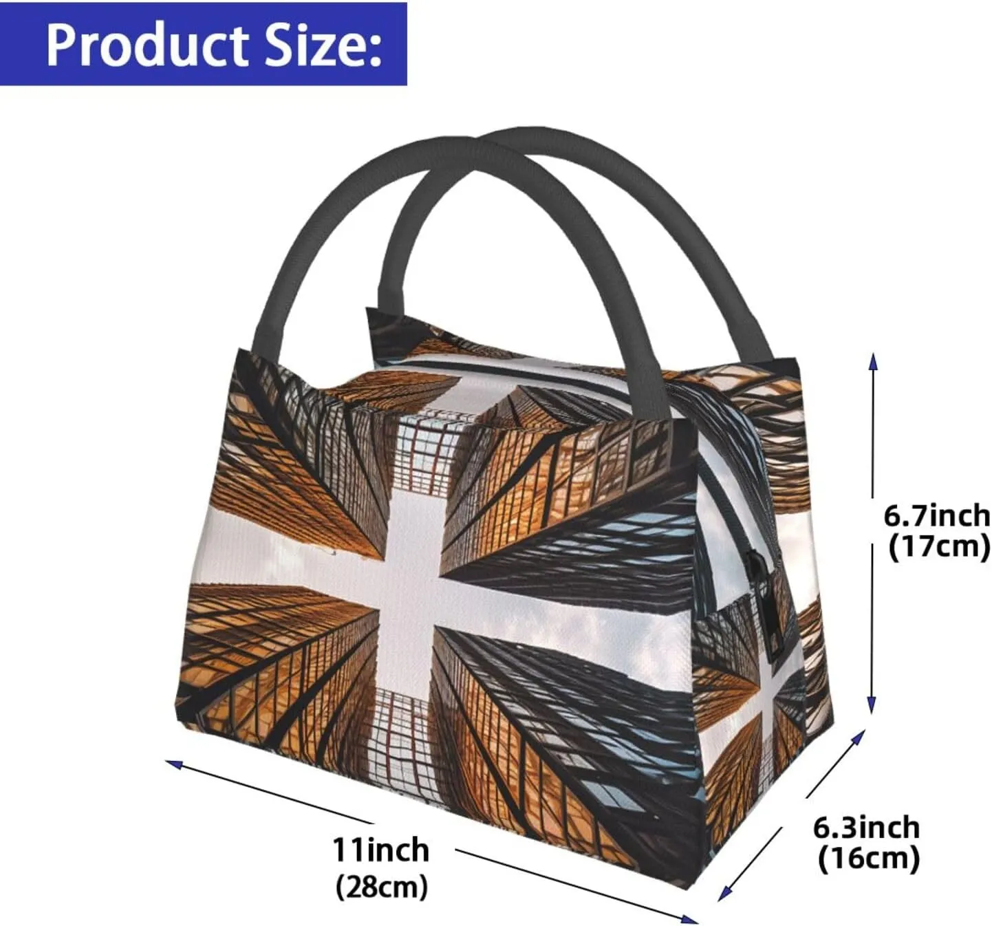 Insulated Lunch Bag Lunch box for Women Men Reusable Cooler Bag Skyscraper Looking Up at Sky Lunch Bag Portable Lunch Tote Bag Leakproof Lunchbox for Work Travel Picnic Office