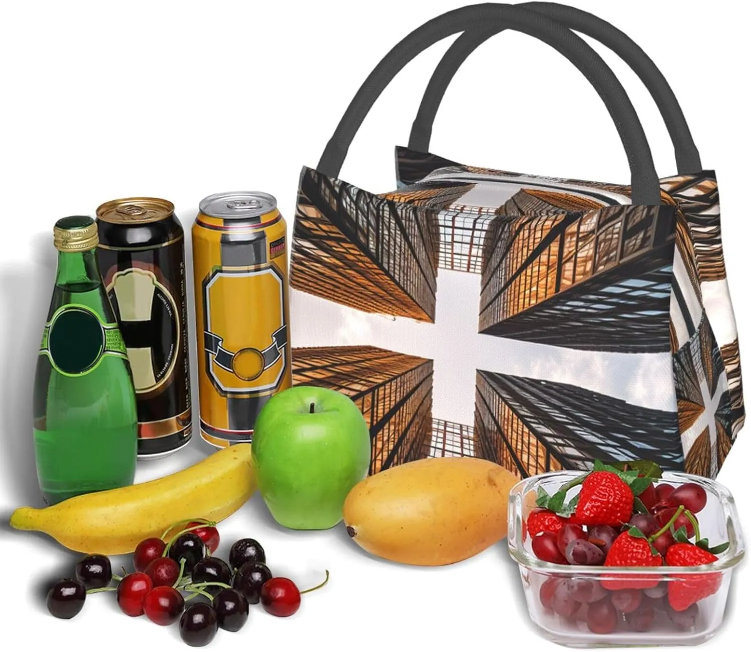 Insulated Lunch Bag Lunch box for Women Men Reusable Cooler Bag Skyscraper Looking Up at Sky Lunch Bag Portable Lunch Tote Bag Leakproof Lunchbox for Work Travel Picnic Office