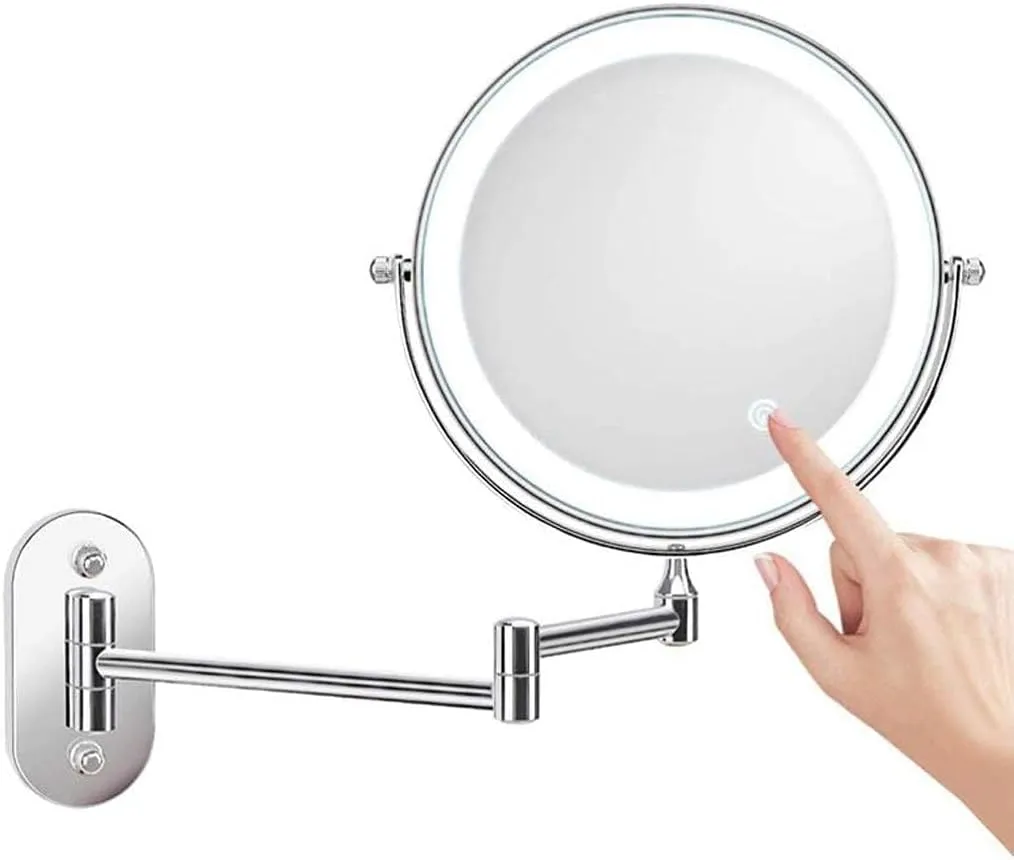 IOCCIOBB Makeup Mirror Vanity Mirror 8 Inch Wall Mounted Makeup Mirror,Folding LED Vanity Mirror Double-Sided with Light Magnification Mirror for Dressing Tables Bedroom Cosmetic Mirror(3X)