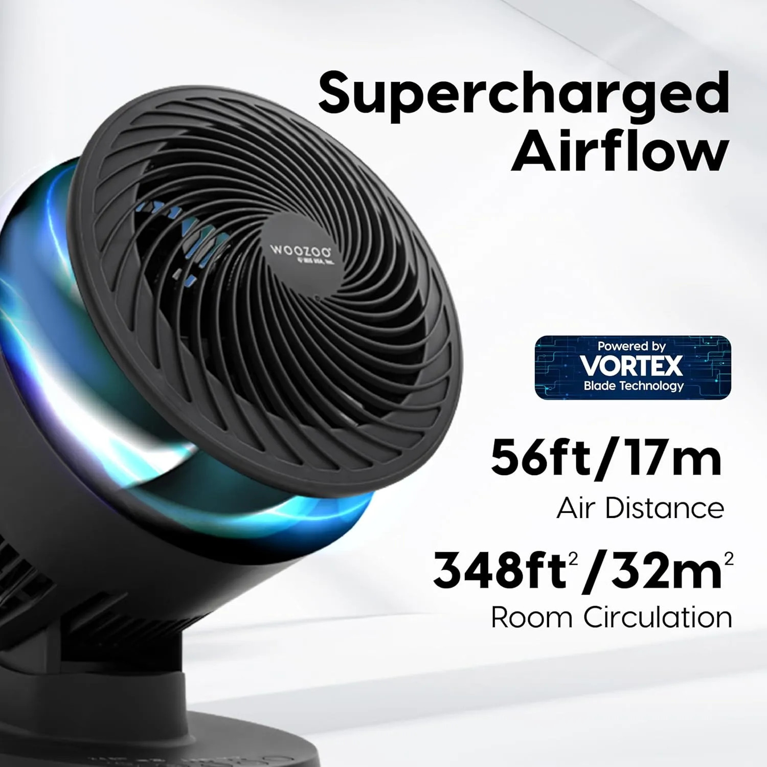 IRIS USA WOOZOO Air Circulator Fan with Remote, Oscillating, 3 Speeds, 56ft Max Air Distance, Adjustable Tilt, Quiet Motor, Small Fan for Bedroom, Office, Dorm, Black