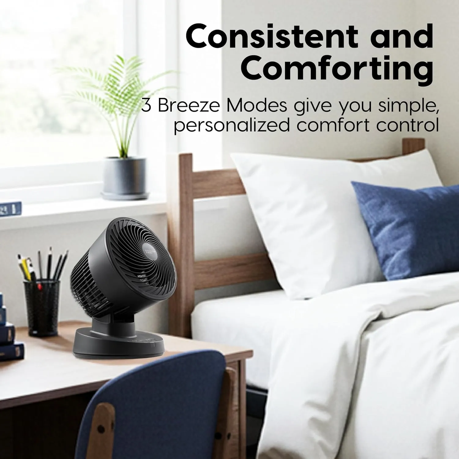 IRIS USA WOOZOO Air Circulator Fan with Remote, Oscillating, 3 Speeds, 56ft Max Air Distance, Adjustable Tilt, Quiet Motor, Small Fan for Bedroom, Office, Dorm, Black