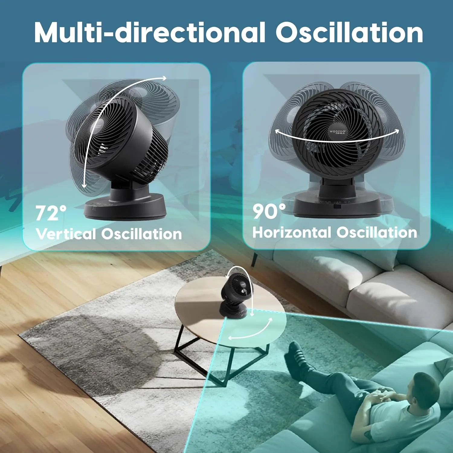 IRIS USA WOOZOO Air Circulator Fan with Remote, Oscillating, 3 Speeds, 56ft Max Air Distance, Adjustable Tilt, Quiet Motor, Small Fan for Bedroom, Office, Dorm, Black