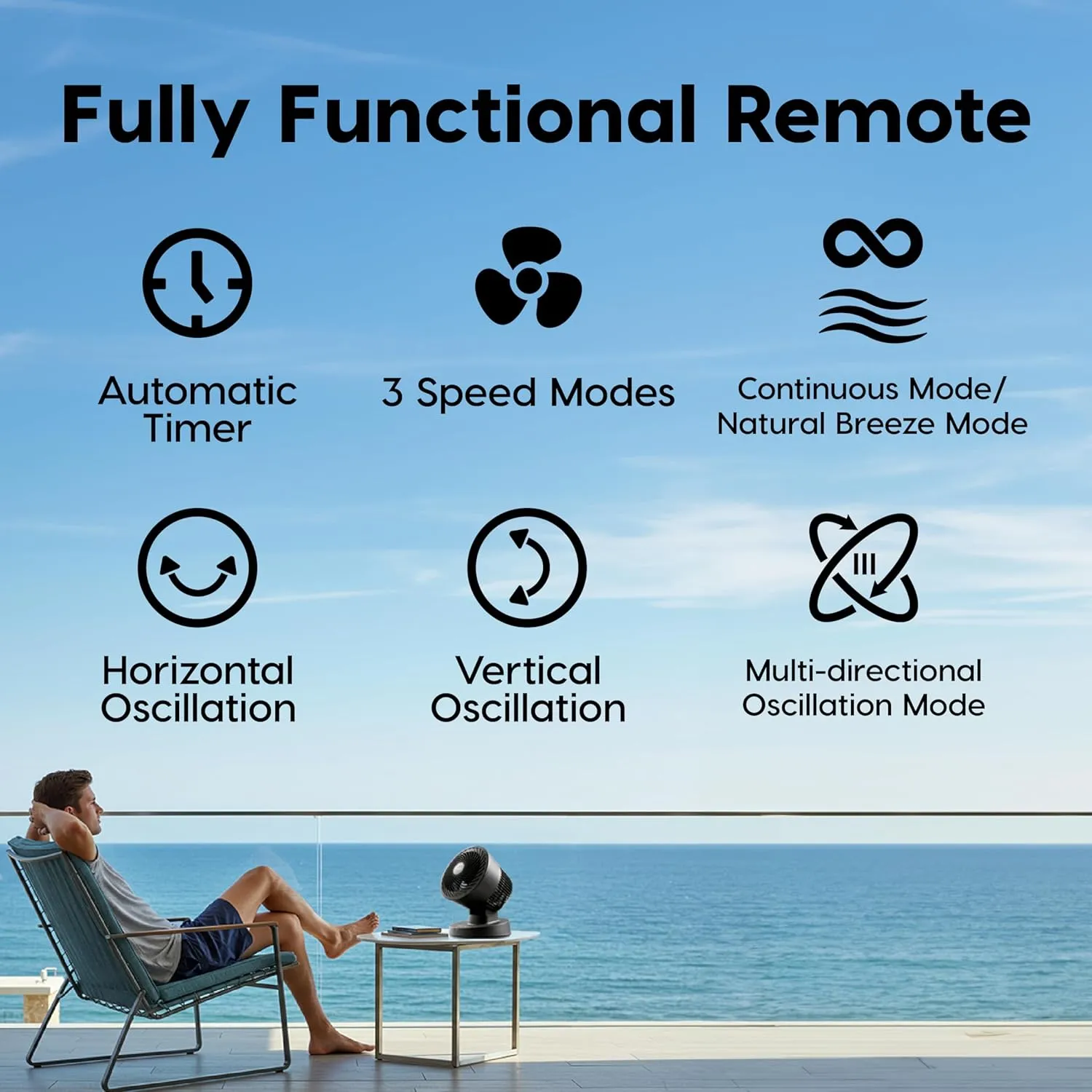 IRIS USA WOOZOO Air Circulator Fan with Remote, Oscillating, 3 Speeds, 56ft Max Air Distance, Adjustable Tilt, Quiet Motor, Small Fan for Bedroom, Office, Dorm, Black