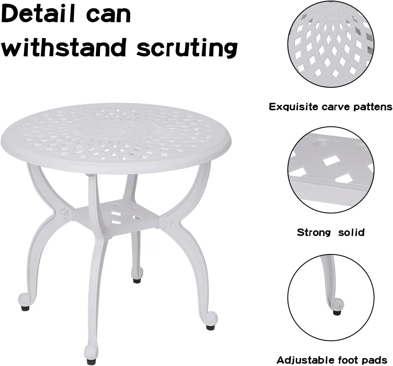 JARDIN DE CENTENNIAL Cast Aluminum Outdoor Side Table,Anti-Rust Outdoor End Table,Patio Coffee Bistro Table for Indoor,Garden,Porch,Balcony(Round White)