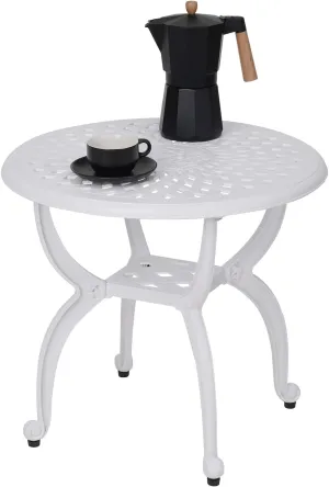 JARDIN DE CENTENNIAL Cast Aluminum Outdoor Side Table,Anti-Rust Outdoor End Table,Patio Coffee Bistro Table for Indoor,Garden,Porch,Balcony(Round White)