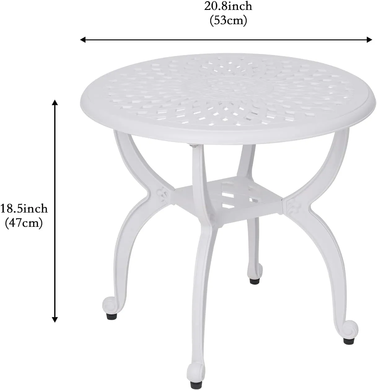 JARDIN DE CENTENNIAL Cast Aluminum Outdoor Side Table,Anti-Rust Outdoor End Table,Patio Coffee Bistro Table for Indoor,Garden,Porch,Balcony(Round White)
