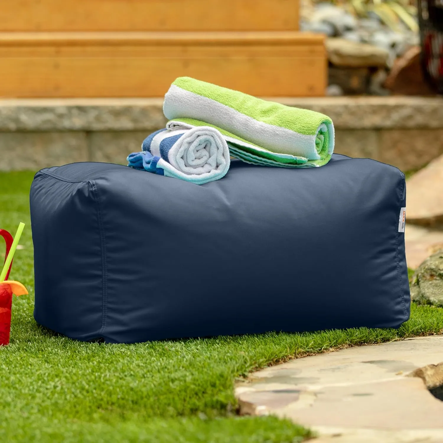 Jaxx Leon Outdoor Bean Bag Ottoman, Navy Blue