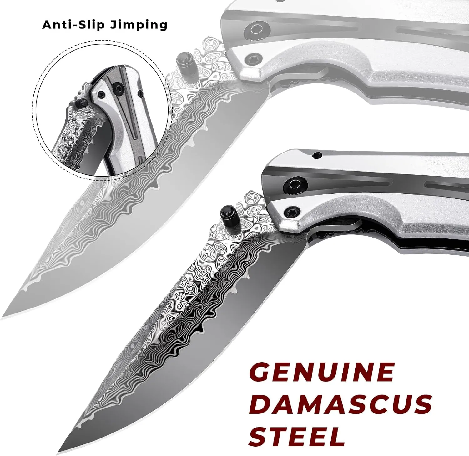 Jellas Damascus Folding Pocket Knife for Men, Camping Hunting Knife With Liner Lock for Outdoor Survival, Christmas Gifts for Men Women Dad Husband Boyfriend, Handmade VG10 Damascus Steel Hiking With Sheath