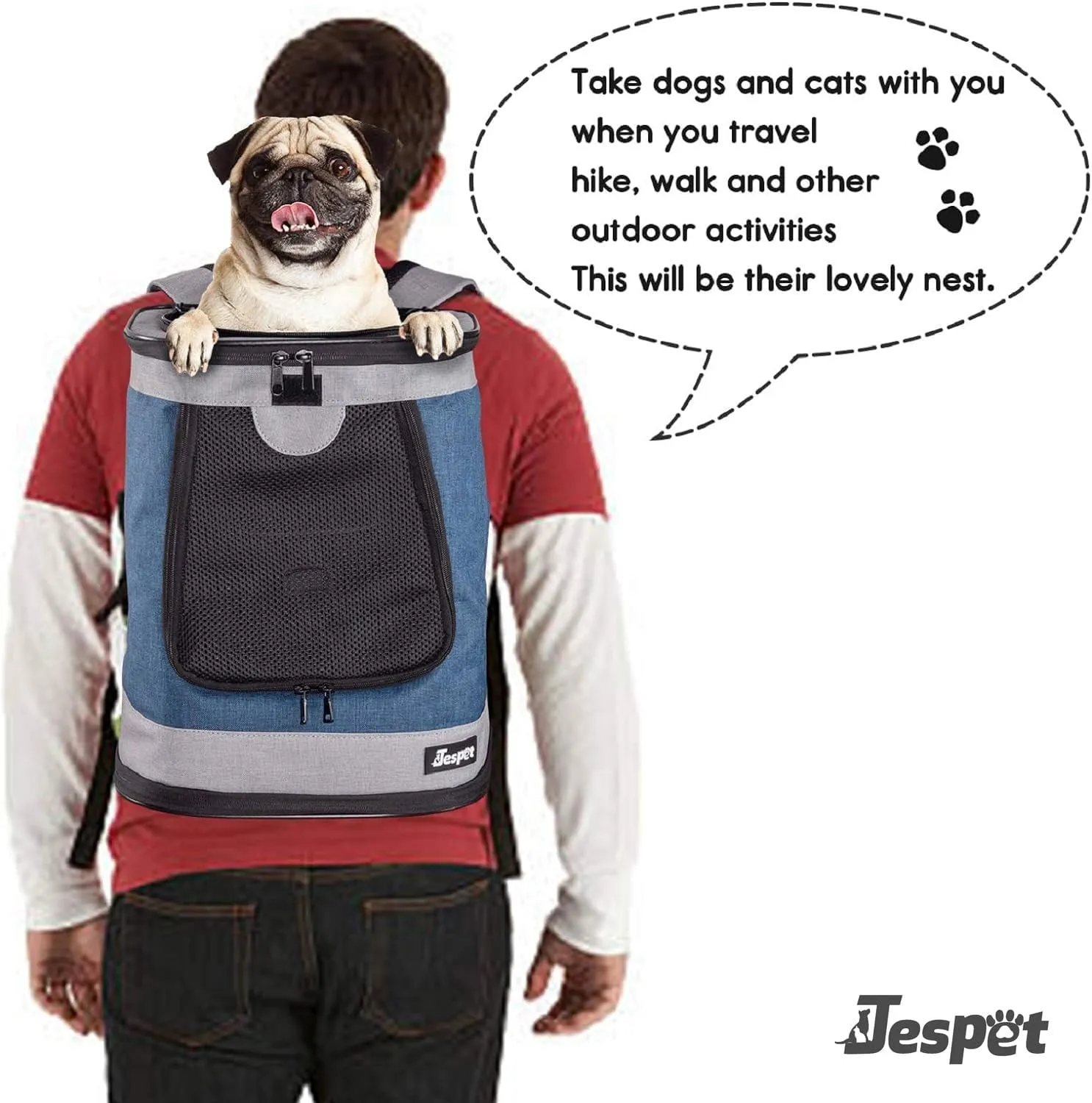 JESPET & GOOPAWS Pet Backpack Carrier for Small Dog, Puppy, Soft Carrier Backpack Ideal for Traveling, Hiking, Walking and Outdoor Activities with Family (Blue Grey)