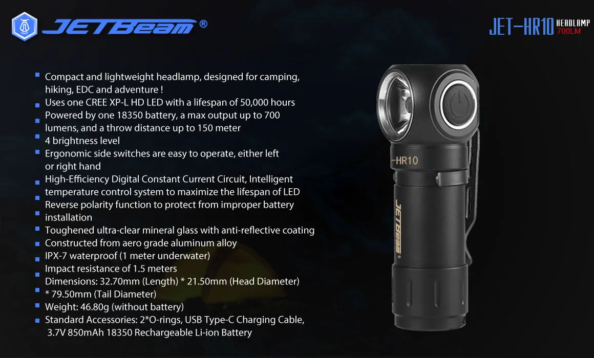 JETBEAM HR10 700Lm Rechargeable Headlamp
