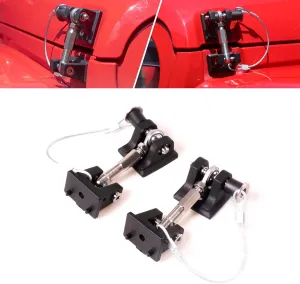 JL Hood Latches Lock for 2018-2024 2025 Jeep Wrangler JL 4XE Gladiator JT Aluminum Locking Hood Latch Safety Catch Kit Replacement, Eliminate Hood Flutter, 1 Pair Black with 2 Keys