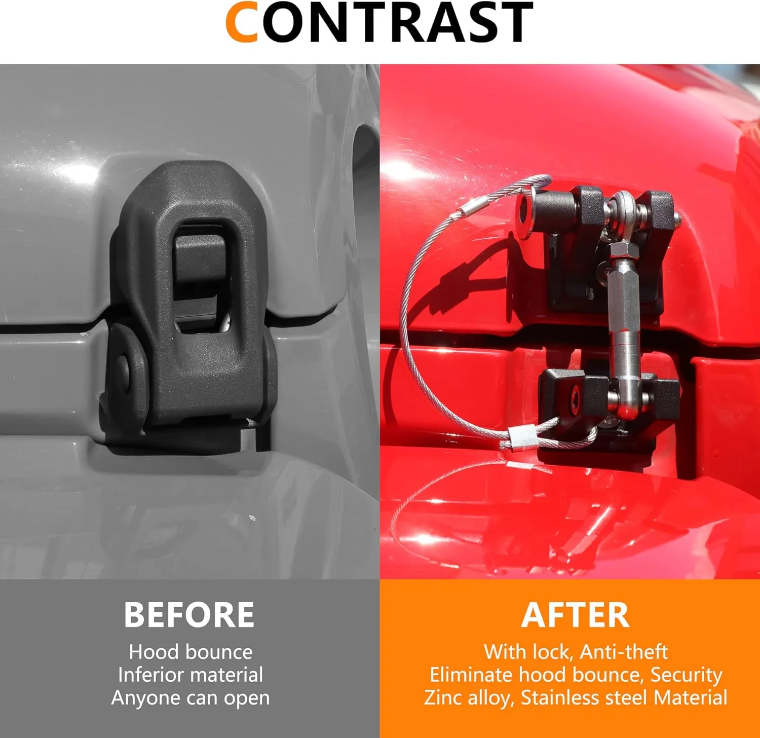 JL Hood Latches Lock for 2018-2024 2025 Jeep Wrangler JL 4XE Gladiator JT Aluminum Locking Hood Latch Safety Catch Kit Replacement, Eliminate Hood Flutter, 1 Pair Black with 2 Keys