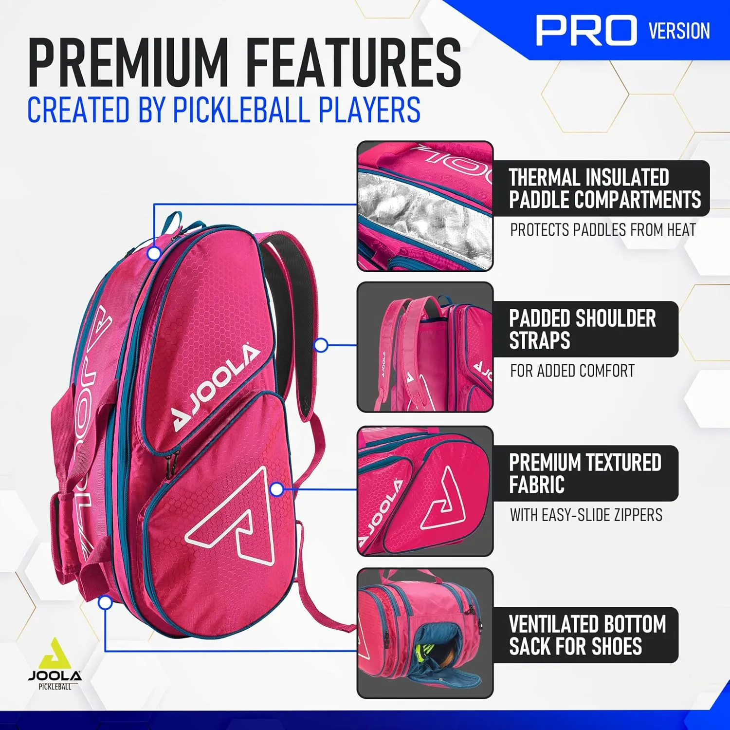 JOOLA Tour Elite Pro Pickleball Bag – Backpack & Duffle Bag for Paddles & Pickleball Accessories – Thermal Insulated Pockets Hold 4  Paddles - Includes Fence Hook