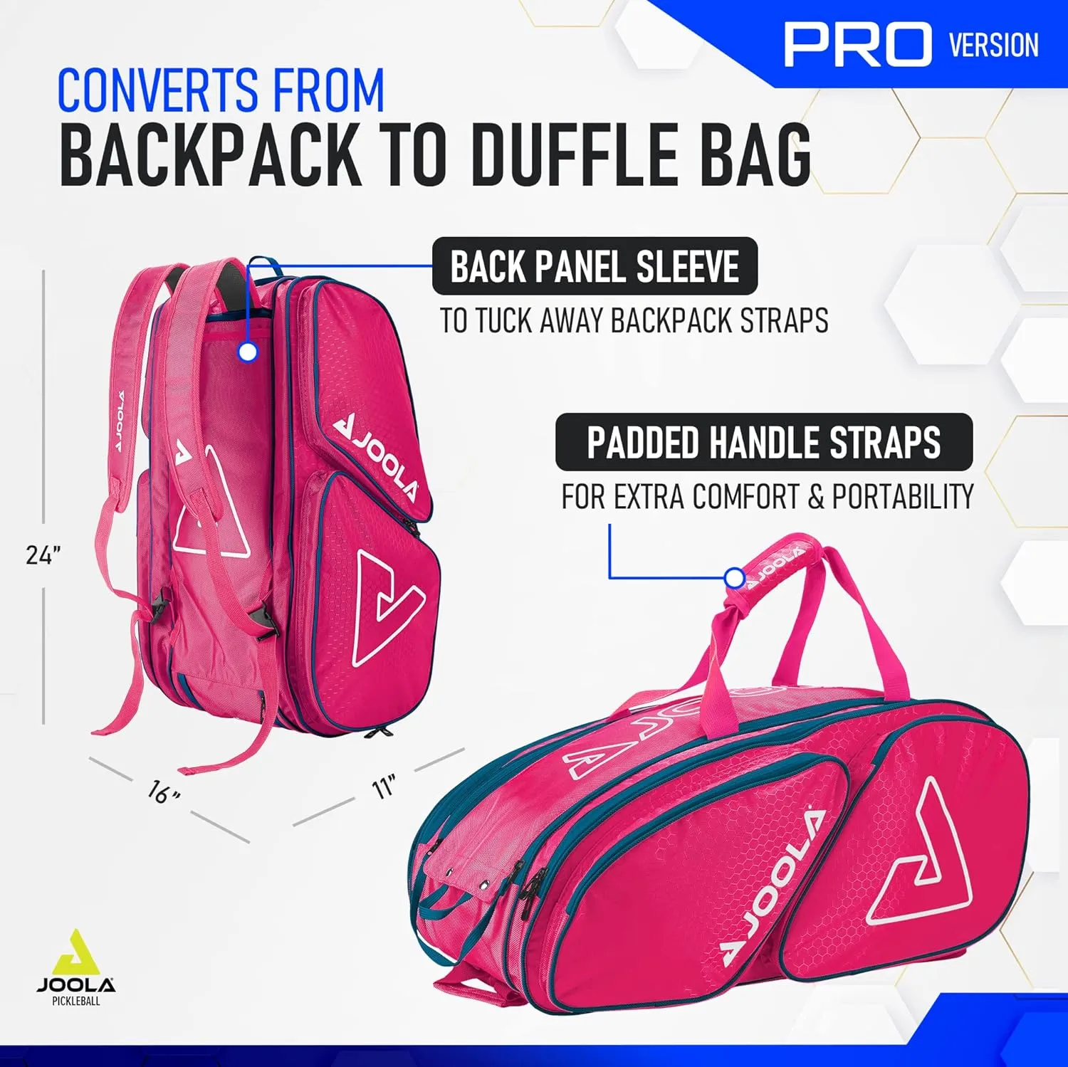 JOOLA Tour Elite Pro Pickleball Bag – Backpack & Duffle Bag for Paddles & Pickleball Accessories – Thermal Insulated Pockets Hold 4  Paddles - Includes Fence Hook