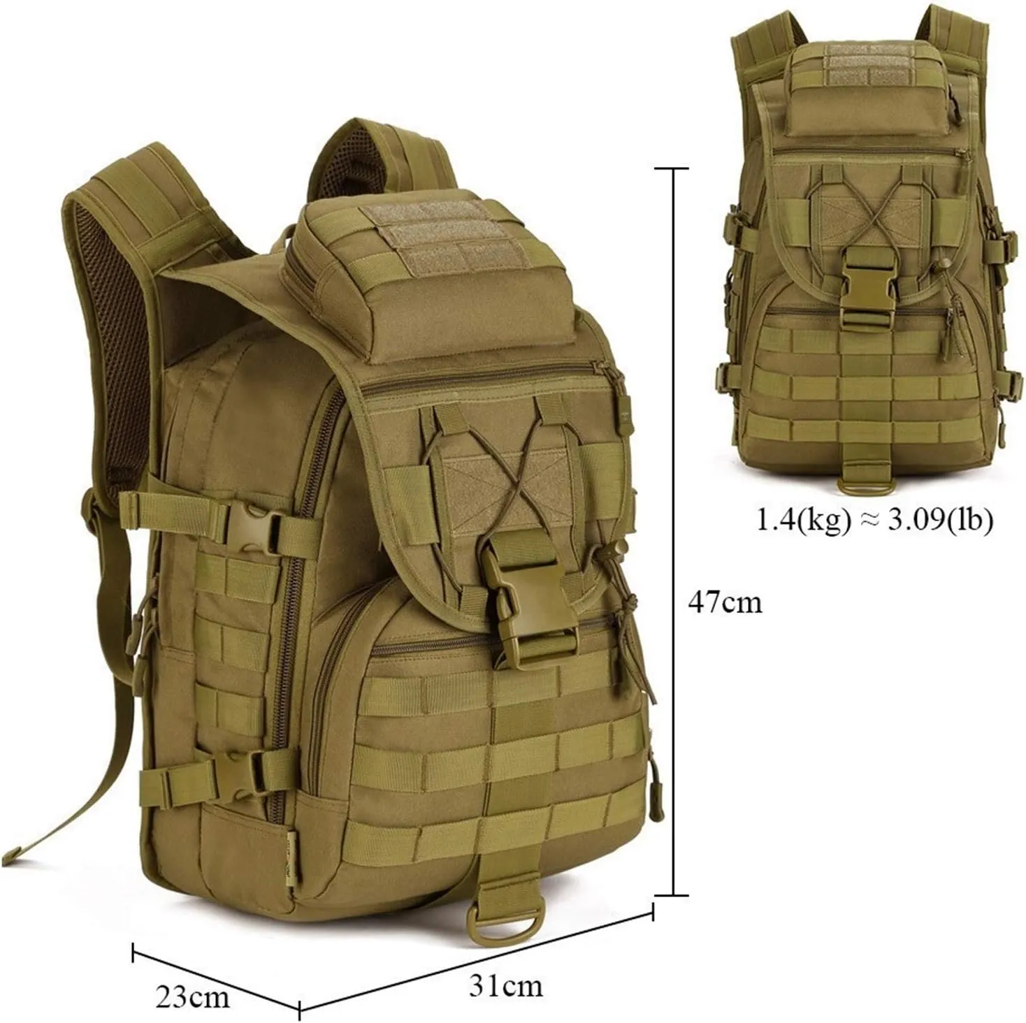 Jungle Leopard Tactical Backpack 40L Military Backpack 900D Nylon Waterproof Army Rucksack Camping Hiking Fishing Hunting Bag(S413-40-Black)
