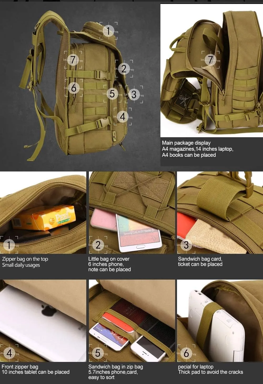 Jungle Leopard Tactical Backpack 40L Military Backpack 900D Nylon Waterproof Army Rucksack Camping Hiking Fishing Hunting Bag(S413-40-Black)