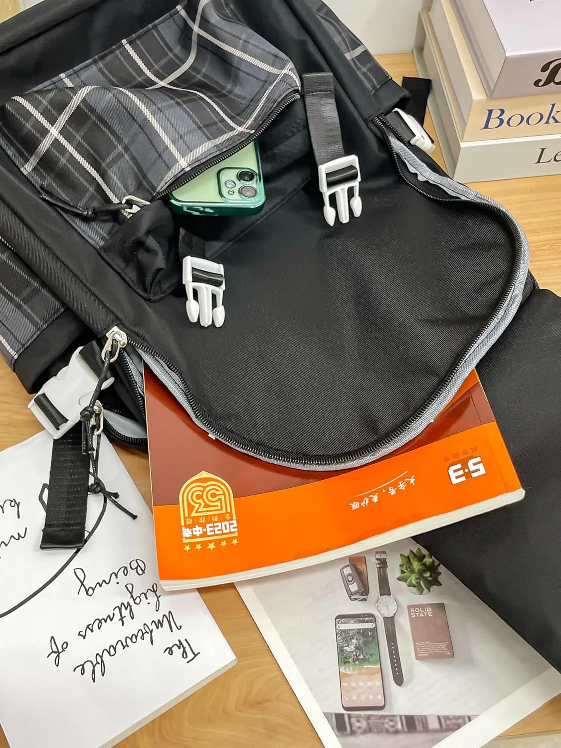 Kawaii Backpack for Girls Boys, Cute Backpack Kawaii School Supplies Purse Aesthetic Bookbag for Hiking Travel School Bag (Black)