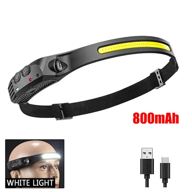 KDULIT COB LED Headlamp with Motion Sensor: USB Rechargeable Outdoor Headlight for Camping & Fishing