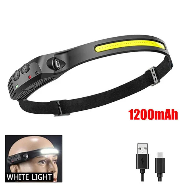 KDULIT COB LED Headlamp with Motion Sensor: USB Rechargeable Outdoor Headlight for Camping & Fishing