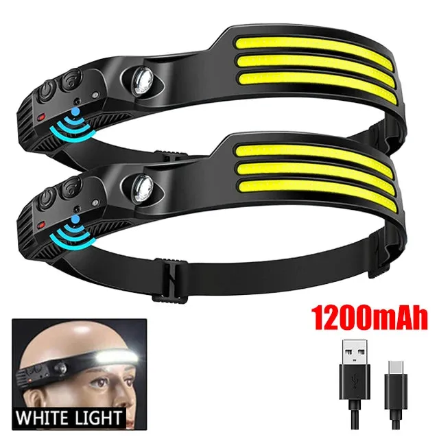 KDULIT COB LED Headlamp with Motion Sensor: USB Rechargeable Outdoor Headlight for Camping & Fishing