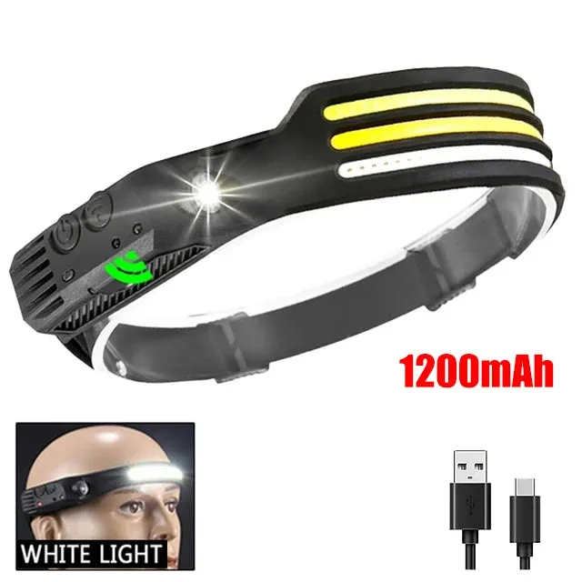 KDULIT COB LED Headlamp with Motion Sensor: USB Rechargeable Outdoor Headlight for Camping & Fishing