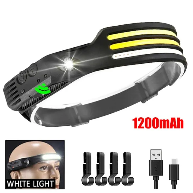 KDULIT COB LED Headlamp with Motion Sensor: USB Rechargeable Outdoor Headlight for Camping & Fishing