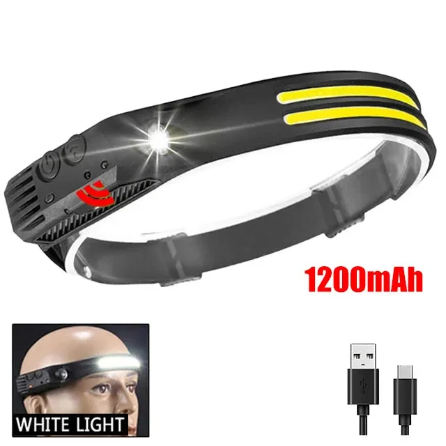 KDULIT COB LED Headlamp with Motion Sensor: USB Rechargeable Outdoor Headlight for Camping & Fishing