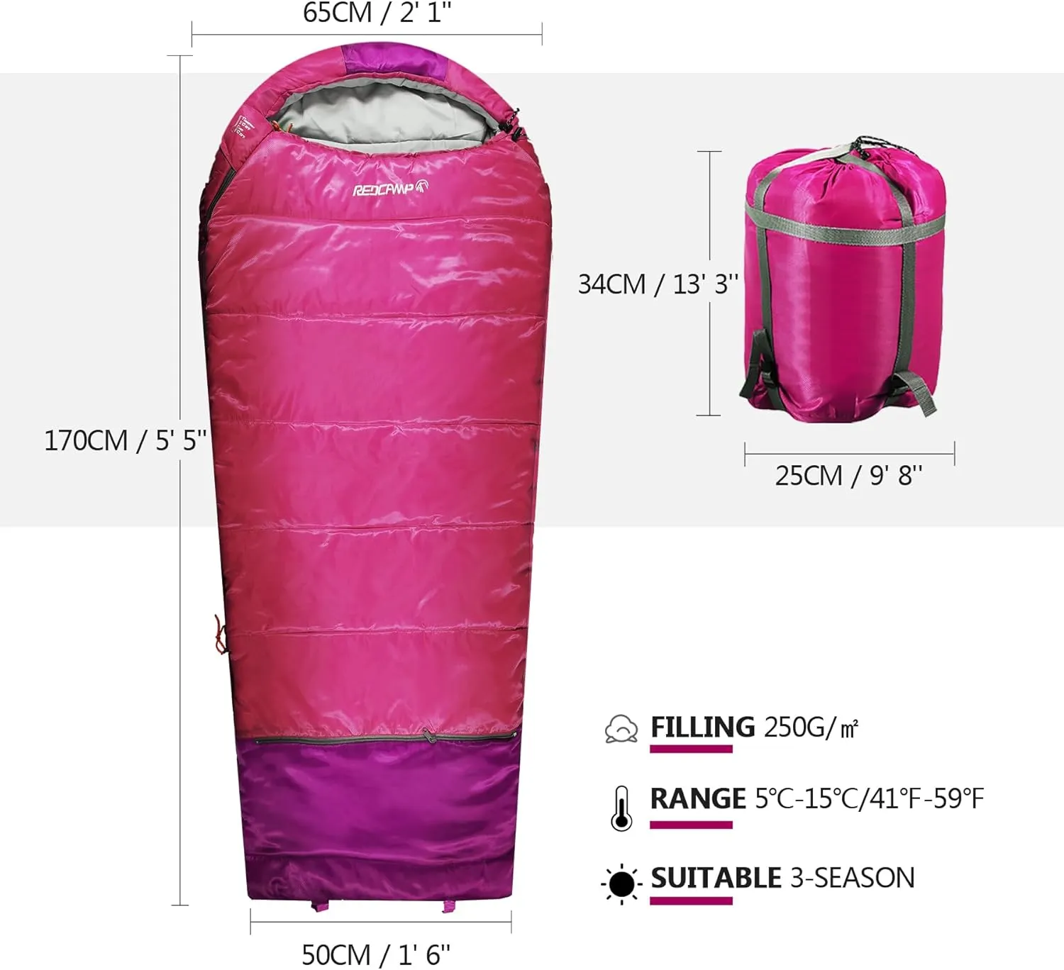 Kids Mummy Sleeping Bag, 3 Season Cold & Warm Weather Waterproof Camping Sleeping Bags, Lightweight Portable with Compression Bag for Camping Hiking Backpacking