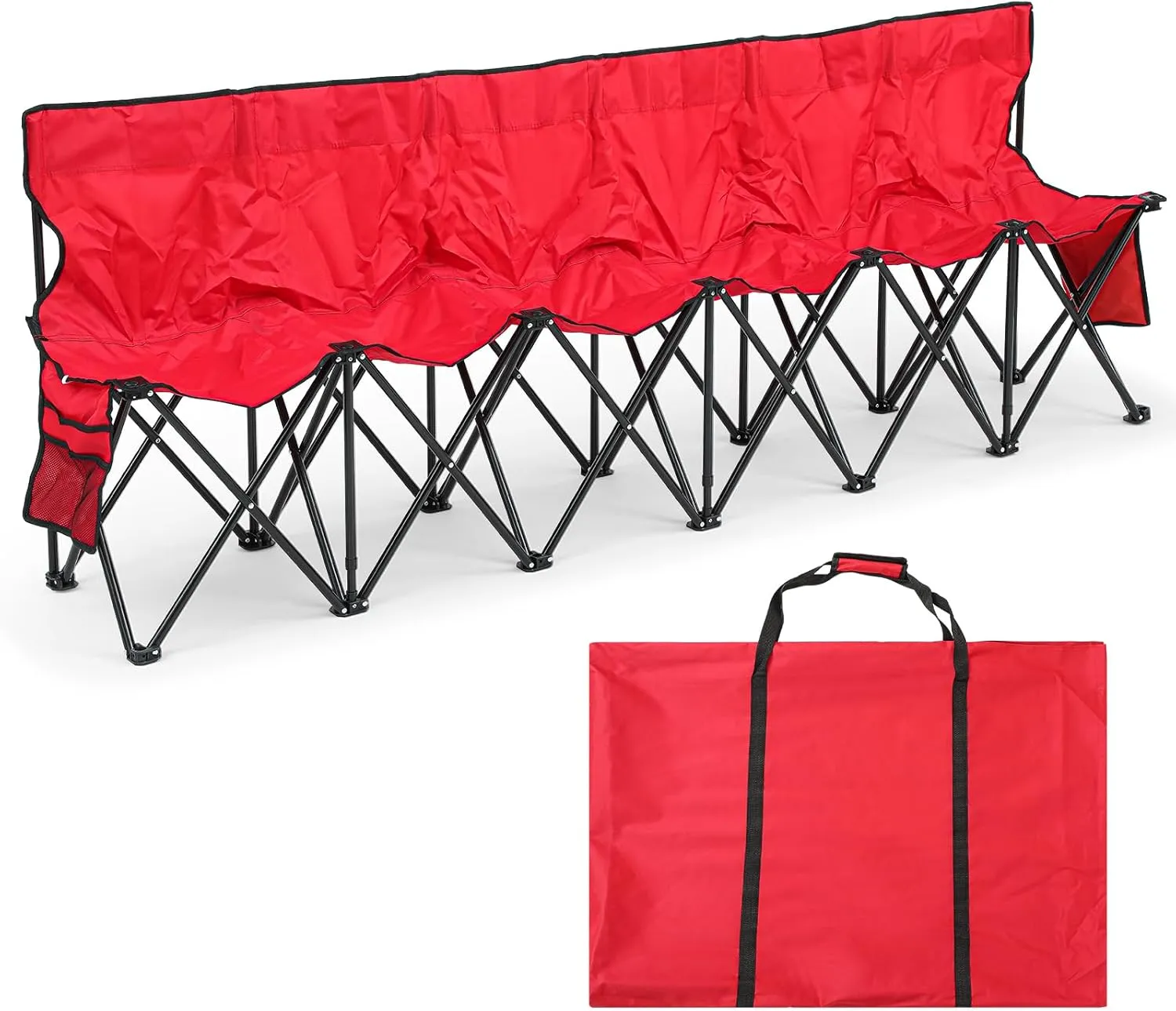 Kigley 6 Seats Folding Soccer Bench Chair Portable Team Sports Sideline Bench for Football Camp Travel Events Outdoor Seating with Storage Bag