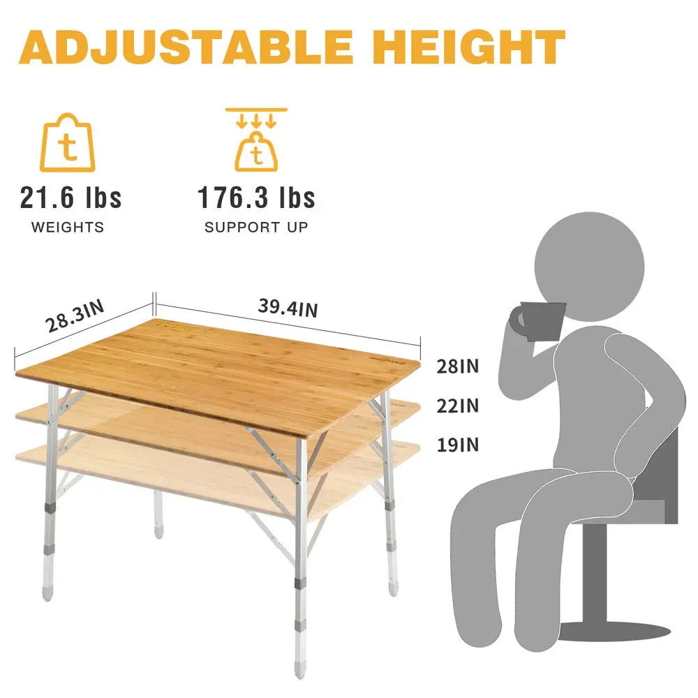 KingCamp 2-Folded Bamboo Table for 4 People