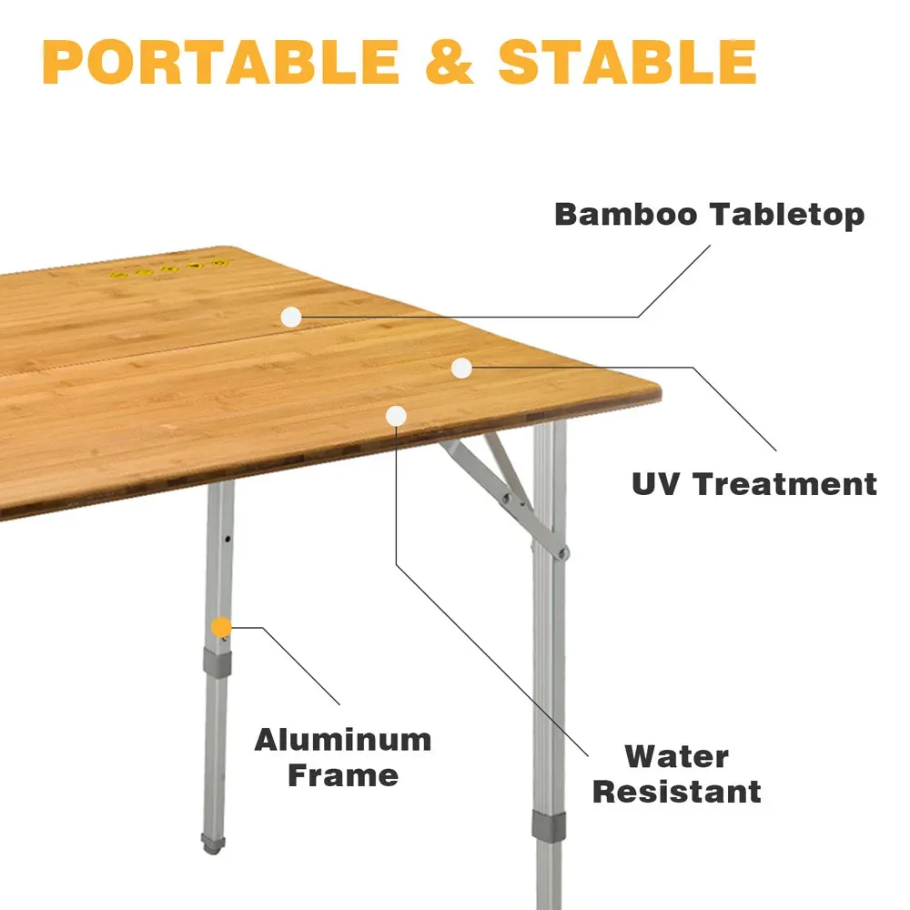 KingCamp 2-Folded Bamboo Table for 4 People