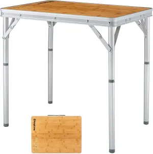 KingCamp Adjustable Height Folding Table, Bamboo Camping Outdoor Portable RV Camp Table with Carry Handle & Leg Storage for Outdoor Car Backyard Picnic Tailgating Beach