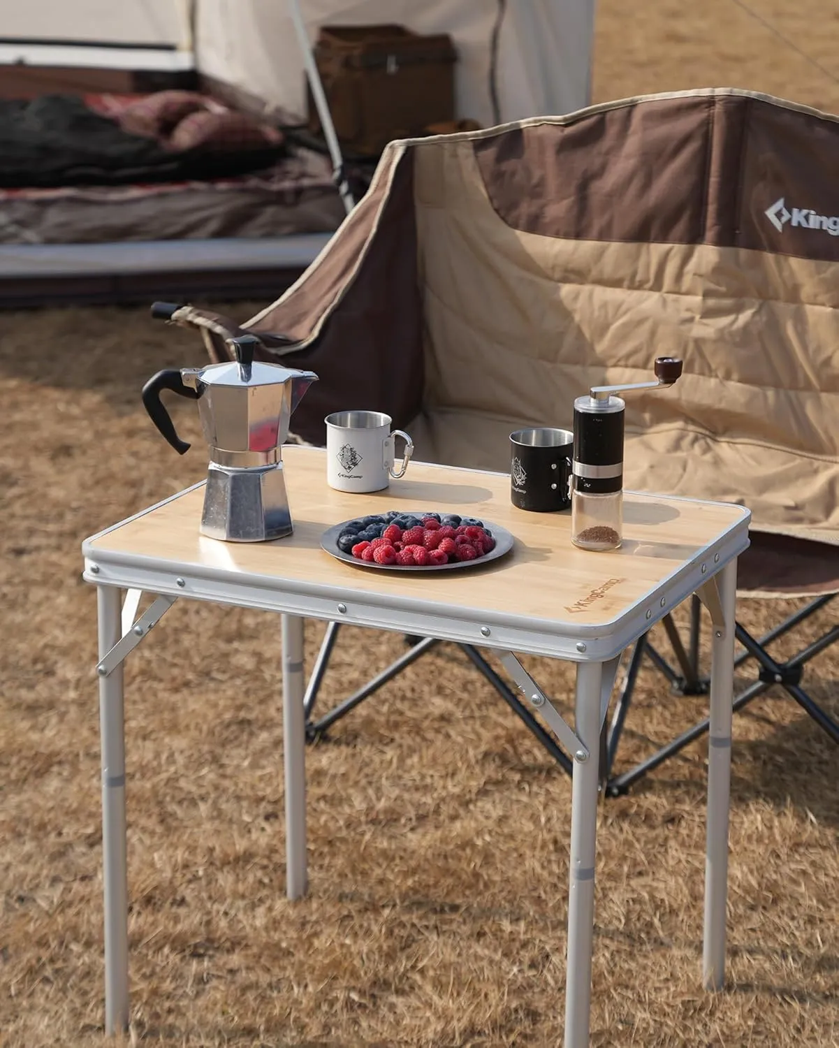 KingCamp Adjustable Height Folding Table, Bamboo Camping Outdoor Portable RV Camp Table with Carry Handle & Leg Storage for Outdoor Car Backyard Picnic Tailgating Beach