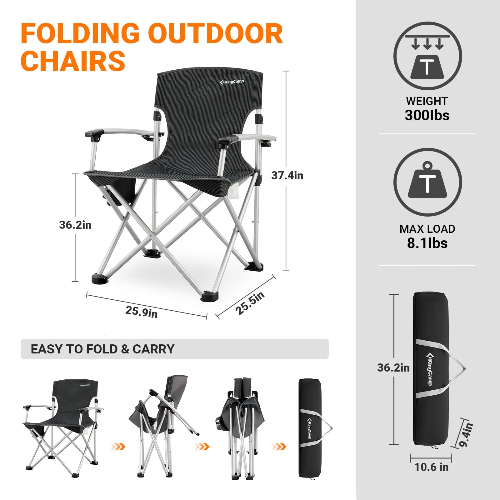 KingCamp CANNA HARD Compact Camp Chair – Lightweight Aluminum Armrest Chair