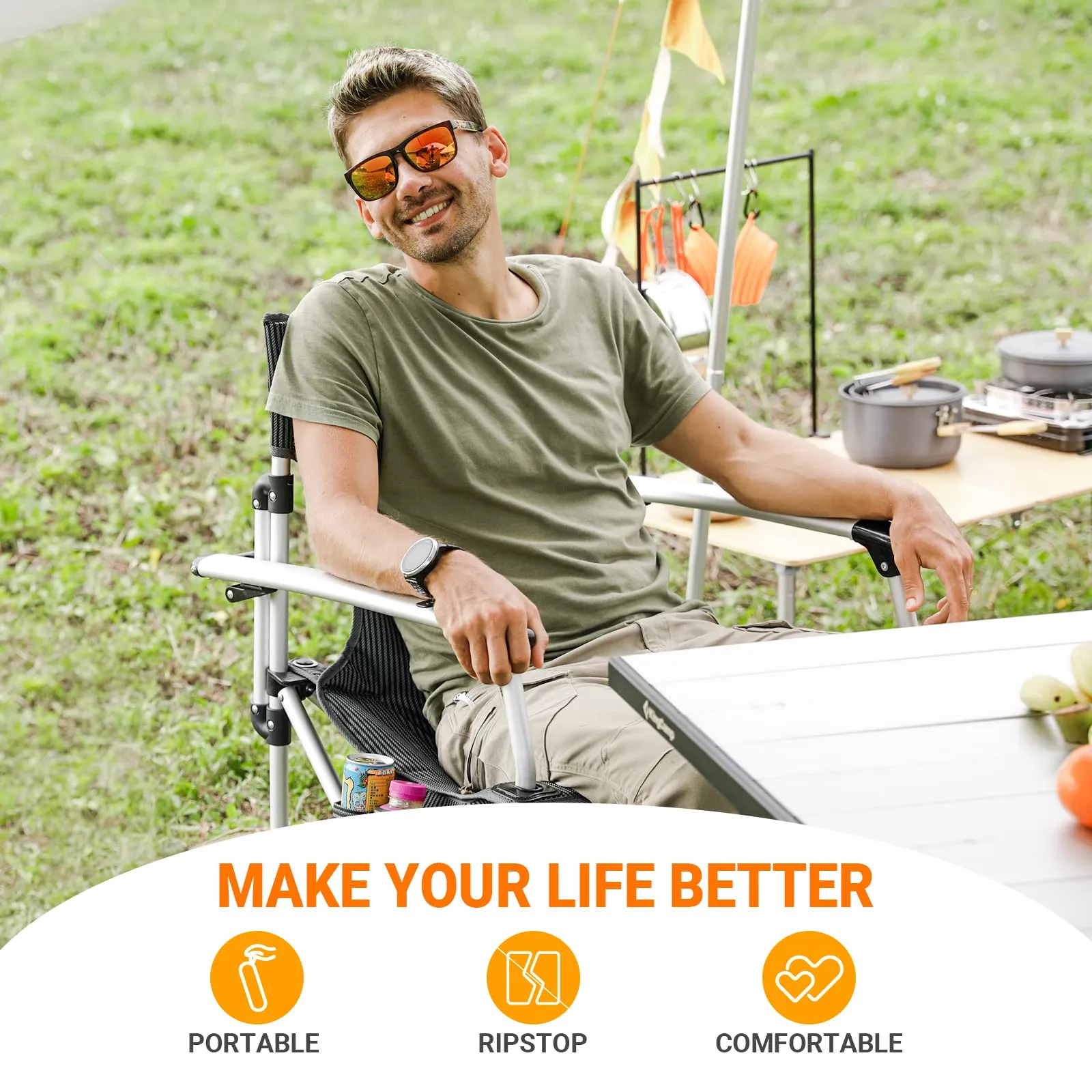 KingCamp CANNA HARD Compact Camp Chair – Lightweight Aluminum Armrest Chair