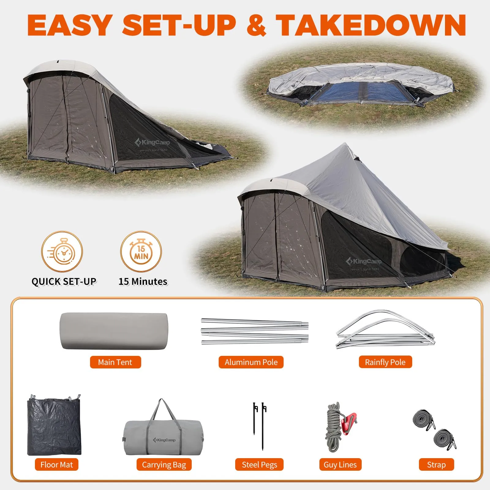 KingCamp KHAN LIGHT 400 Canvas Bell Tent For 4-6 Person