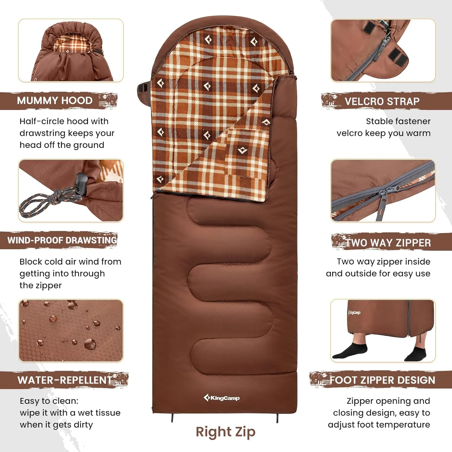 KingCamp Sleeping Bag for Adults, Cold Weather & Warm XL Big and Tall Flannel Sleeping Bags with Compression Sack Portable Waterproof Essentials Gear Accessories for Outdoor Camping