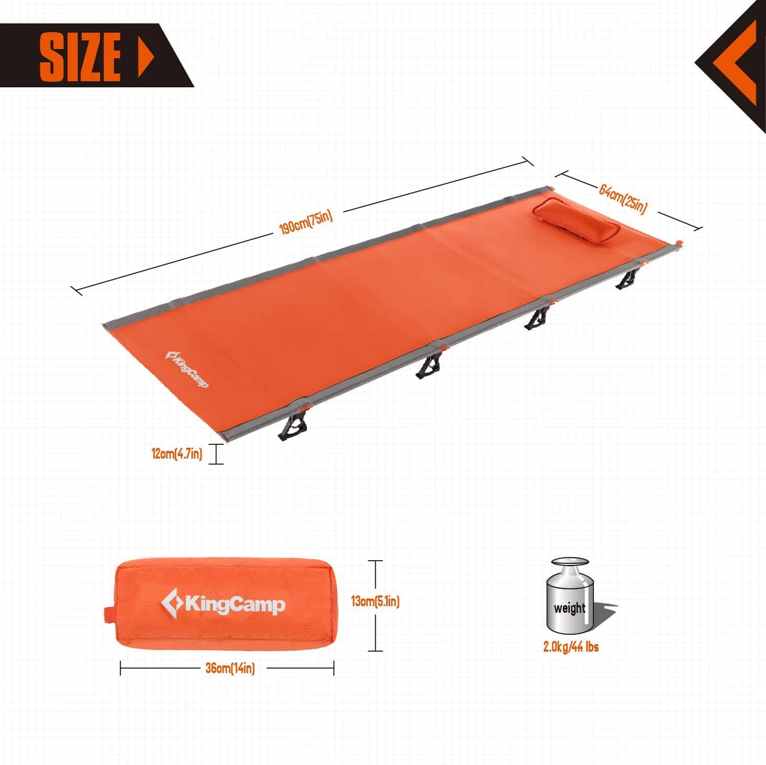 KingCamp Ultralight Folding Camping Backpacking Cot for Adult with Pillow (4.9 lbs), LightweightPortable Compact Foldable Sleeping Cot Bed for Travel, Office Nap,Hiking, Support 265 lbs