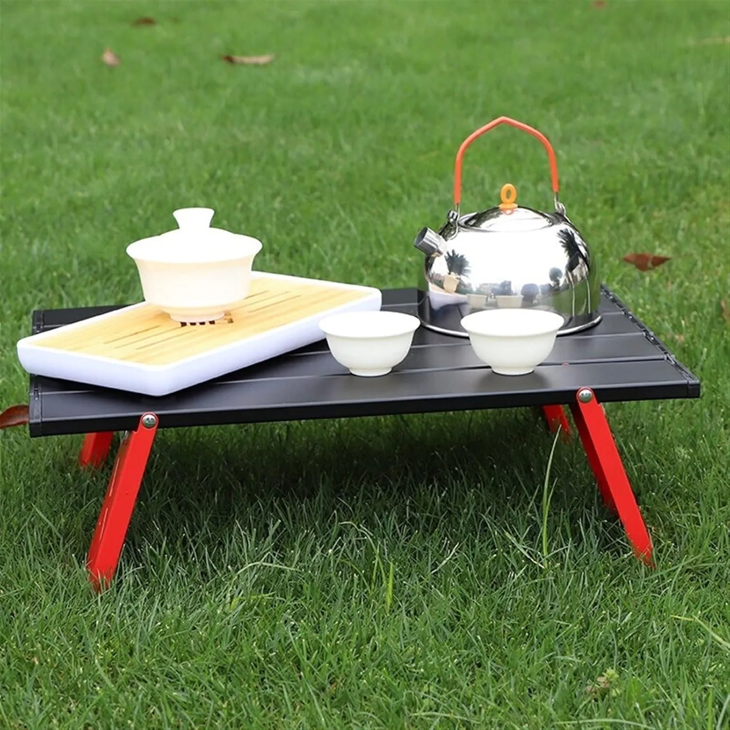 KIRANDY Folding Table, Outdoor Portable Aluminum Alloy Table, Super Small Tent Camping Table Coffee Table (颜色 : Red Black)