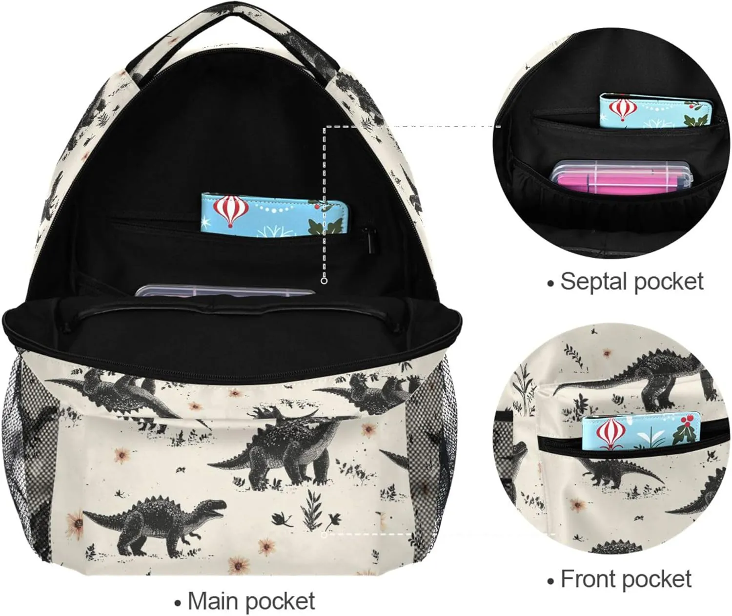 KLL Backpack for Men Women Waterproof Backpack with Chest Strap Gift Men & Women Sweet Dinosaurs