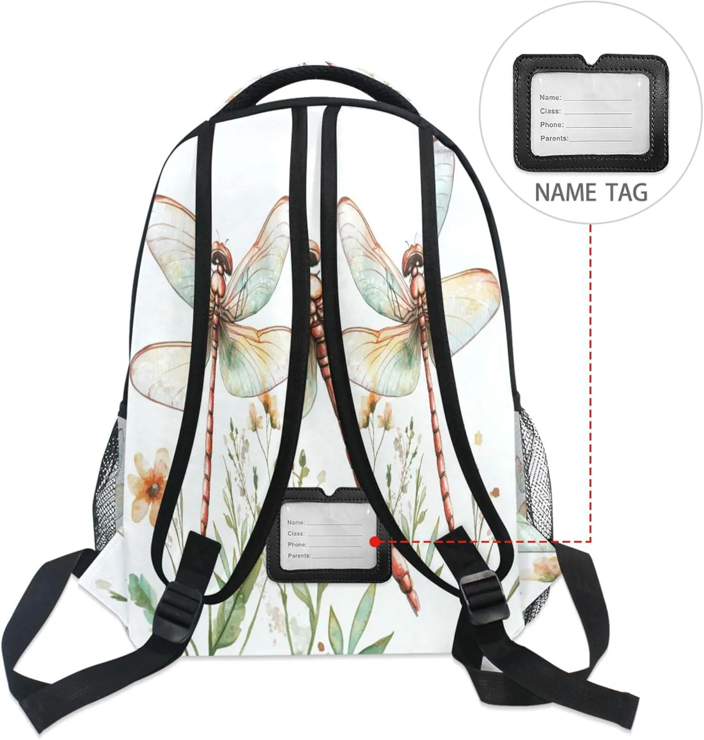 KLL Backpacks for Unisex Adult Waterproof Travel Laptop Backpack with Chest Strap for Travel Trip Cartoon Dragonfly White